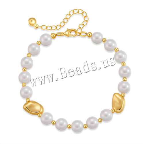 Βραχιόλια Brass, Ορείχαλκος, με Shell Pearl, επιχρυσωμένο, για τη γυναίκα, χρυσαφένιος, Sold Με PC