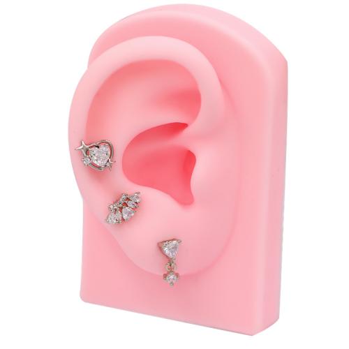 Titanium Steel Piercing Earring plated Unisex & micro pave cubic zirconia silver color Sold By PC