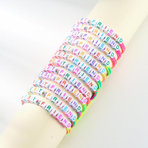 Bracelets Acrylique, avec Nylon polypropylène & plastique revêtu de cuivre, Lettre d’alphabet, unisexe, couleurs mélangées, Longueur 18-26 cm, Vendu par fixé