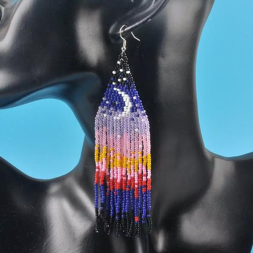 Fashion Fringe Boucles d'oreilles, alliage de zinc, avec Fil de coton & Seedbead, Placage, pour femme, couleurs mélangées, protéger l'environnement, sans nickel, plomb et cadmium, Vendu par paire