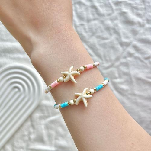 Fashion Turquoise Bracelets with Polyamide & Polymer Clay & Copper Coated Plastic Starfish Unisex mixed colors Length 18-26 cm Sold By Set