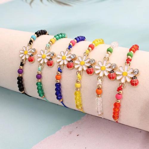 Zinklegering armbandkettingen, Zinc Alloy, met Nylon Polypropyleen & Glas, Chrysamthemum, plated, uniseks & met strass, gemengde kleuren, nikkel, lood en cadmium vrij, Lengte 18-26 cm, Verkocht door Stel