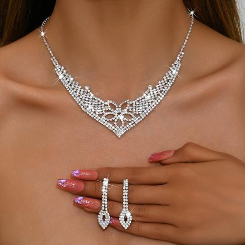 ottone set di gioielli fashion, orecchino & Collana, placcato, 2 pezzi & per la donna & con strass, argento, Venduto da set