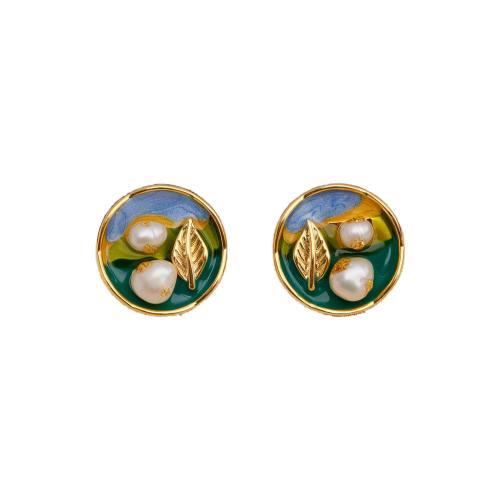 Ottone stallone orecchino, with perla d'acquadolce coltivata naturalmente, Placcato oro 18K, gioielli di moda & per la donna & smalto, nessuno, 18mm, Venduto da coppia