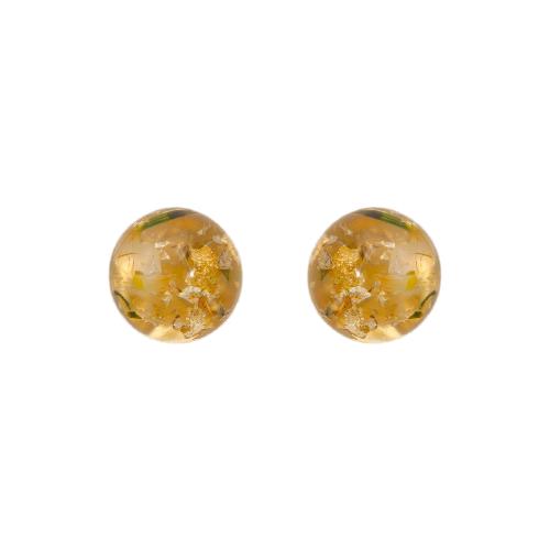 Brass Stud Earring with Resin Round fashion jewelry & for woman golden 15mm Sold By Pair