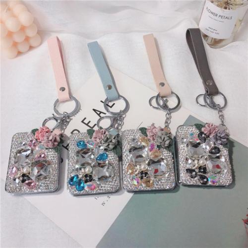 Bag Purse Charms Keyrings Keychains Zinc Alloy with PU Leather multifunctional & with rhinestone mixed colors Sold By PC