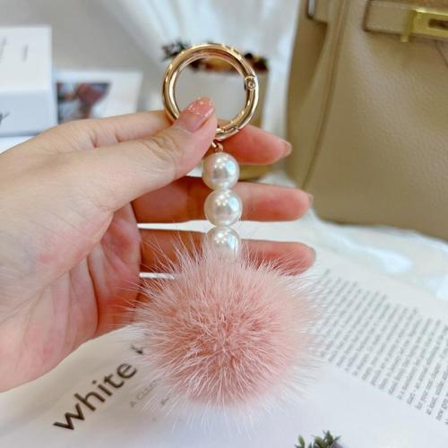 Bag Purse Charms Keyrings Keychains Zinc Alloy with Mink fur & Plastic Pearl multifunctional & for woman Sold By PC