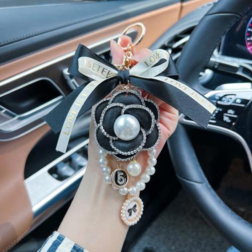 Bag Purse Charms Keyrings Keychains Zinc Alloy with Polyester & Plastic Pearl multifunctional & for woman & with rhinestone 190mm Sold By PC