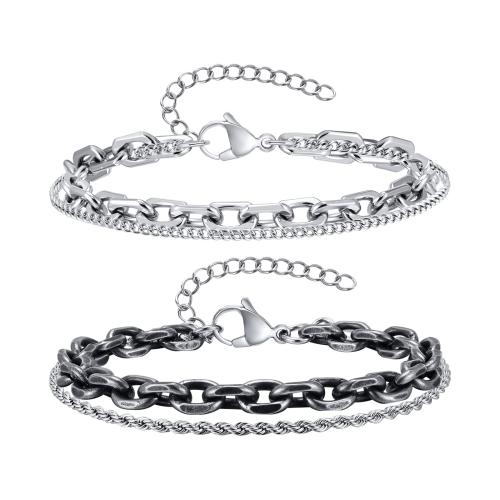 Stainless Steel Jewelry Bracelet 304 Stainless Steel with 5cm extender chain Double Layer & fashion jewelry & for man Length Approx 18 cm Sold By PC