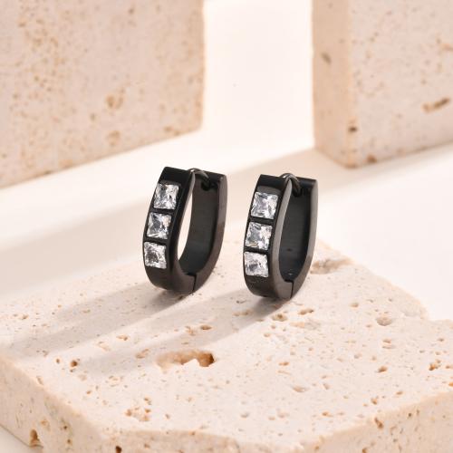 Acier inoxydable Levier Retour Earring, Acier inoxydable 304, styles différents pour le choix & pavé de micro zircon & pour homme, noire, Vendu par paire