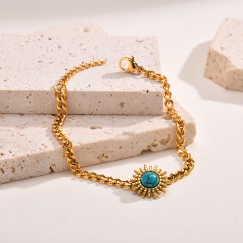 Stainless Steel Jewelry Bracelet 304 Stainless Steel with turquoise with 2cm extender chain fashion jewelry & for woman golden 14.30mm Length Approx 16 cm Sold By PC