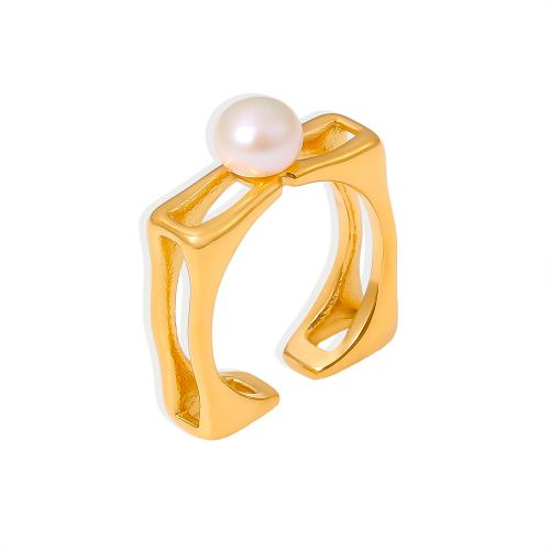 Stainless Steel Finger Ring 304 Stainless Steel with Freshwater Pearl fashion jewelry & for woman US Ring Sold By PC