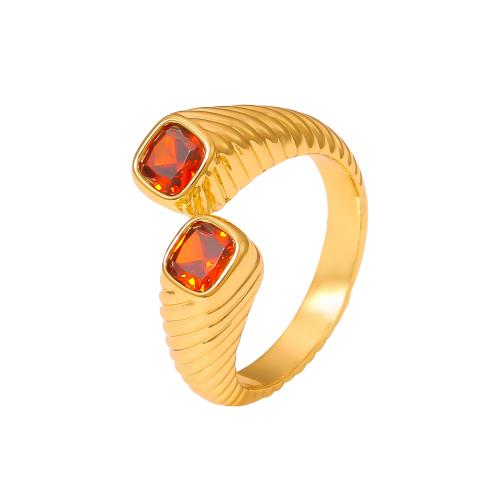 Brass Finger Ring with Cubic Zirconia fashion jewelry & for woman golden US Ring Sold By PC