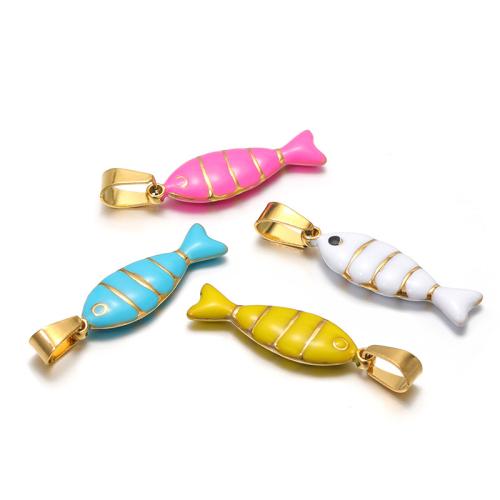 Bijoux pendentifs en acier inoxydable , Acier inoxydable 304, poisson, DIY & émail, plus de couleurs à choisir, 7x22mm, 5PC/sac, Vendu par sac