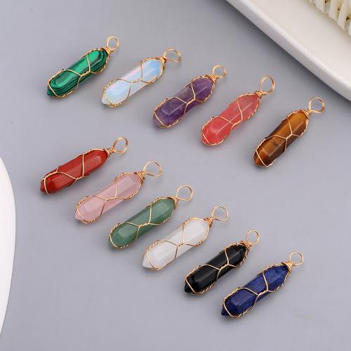 Gemstone Vedhæng Smykker, Natursten, med Zinc Alloy, guldfarve belagt, du kan DIY & forskellige materialer til valg, flere farver til valg, 10x42mm, Solgt af PC