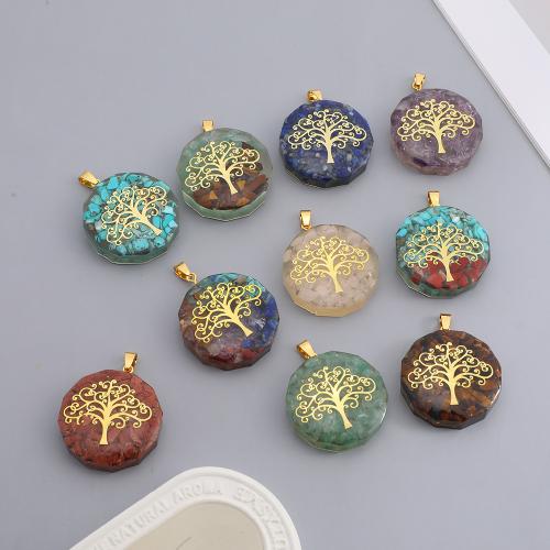 Gemstone Pendants Jewelry Resin with Natural Stone & Zinc Alloy gold color plated DIY 30mm Sold By PC