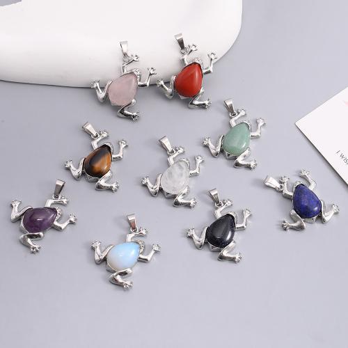 Gemstone Pendants Jewelry Natural Stone with Zinc Alloy Frog silver color plated DIY Sold By PC