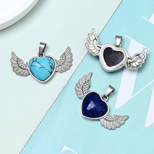 Gemstone Pendants Jewelry Natural Stone with Zinc Alloy Heart silver color plated DIY Sold By PC