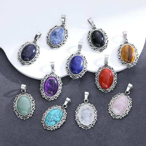 Gemstone Vedhæng Smykker, Natursten, med Zinc Alloy, sølvfarvet forgyldt, du kan DIY & forskellige materialer til valg, flere farver til valg, 20x30mm, Solgt af PC