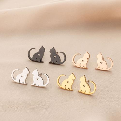 Stainless Steel Stud Earrings 304 Stainless Steel Cat Vacuum Ion Plating fashion jewelry & for woman 12mm Sold By Bag