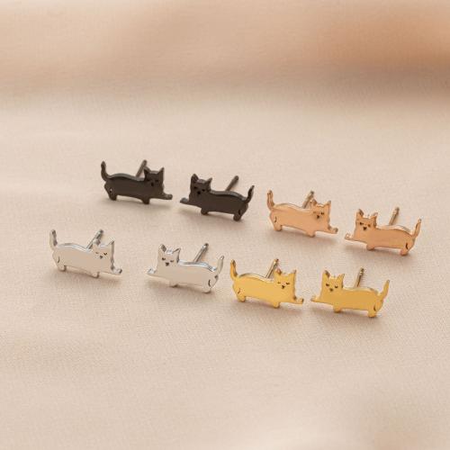 Stainless Steel Stud Earrings 304 Stainless Steel Cat Vacuum Ion Plating fashion jewelry & for woman Sold By Bag