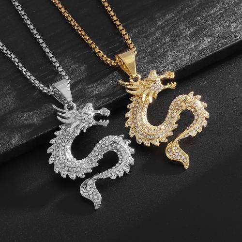 Titanium Steel Pendants Dragon plated & for man & with rhinestone Length 60 cm Sold By PC