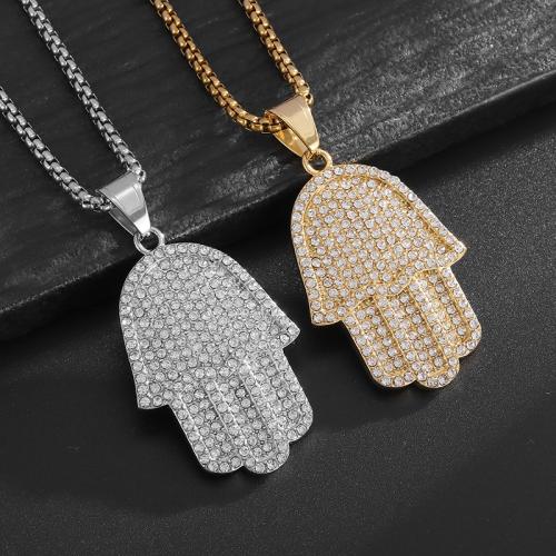 Titanium Steel Pendants Hand plated & for man & with rhinestone Length 60 cm Sold By PC