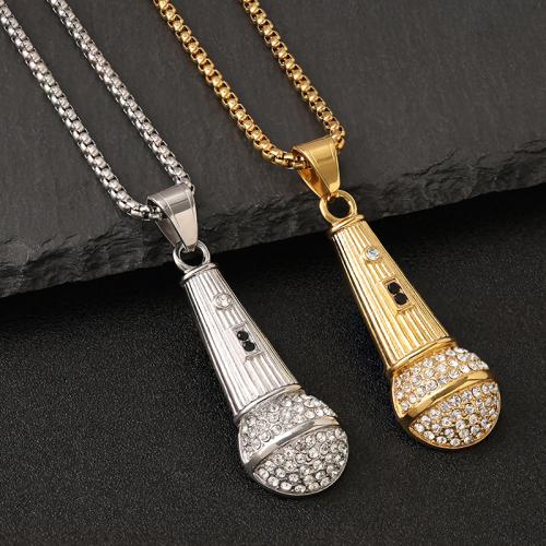 Titanium Steel Pendants Microphone plated & for man & with rhinestone Length 60 cm Sold By PC