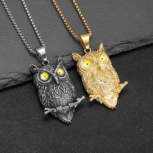 Titanium Steel Pendants Owl plated & for man & enamel Length 60 cm Sold By PC