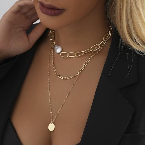 Plastic Pearl Necklace Brass with Plastic Pearl with 7cm extender chain gold color plated fashion jewelry golden nickel lead & cadmium free Length 36 cm Sold By PC