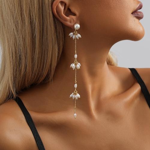 Brass Drop Earring with Plastic Pearl gold color plated fashion jewelry golden nickel lead & cadmium free Sold By Pair