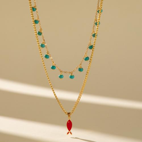 Collier bijoux de pierre gemme, alliage de zinc, avec Seedbead & Pierre naturelle, Placage de couleur d'or, bijoux de mode, doré, protéger l'environnement, sans nickel, plomb et cadmium, Vendu par PC