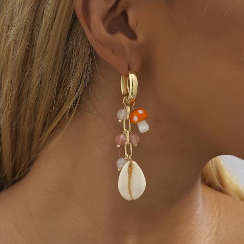 Prás Buail Earring, le Cloch Nádúrtha & Shell, dath an óir plated, jewelry faisin, órga, 19x67mm, Díolta De réir Péire