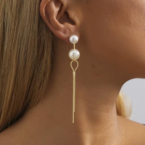 Brass Drop Earring with Plastic Pearl gold color plated fashion jewelry golden nickel lead & cadmium free Sold By Pair