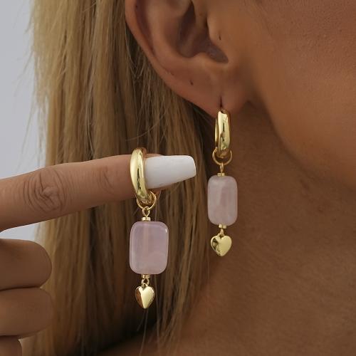 Brass Drop Earring with Natural Stone gold color plated fashion jewelry golden nickel lead & cadmium free Sold By Pair