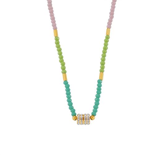 Collier d'acier titane, avec Opale, avec 5cm chaînes de rallonge, Placage de couleur d'or, bijoux de mode & pour femme & avec strass, multicolore, Longueur Environ 43 cm, Vendu par PC