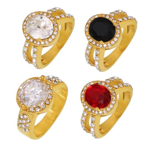 Cubic Zirconia Stainless Steel Finger Ring 304 Stainless Steel with Cubic Zirconia 18K gold plated  & for woman & with rhinestone Sold By PC