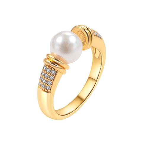 Kubieke Circonia Micro Pave Brass Ring, Messing, met Plastic Pearl, plated, micro pave zirconia & voor vrouw, meer kleuren voor de keuze, Verkocht door PC