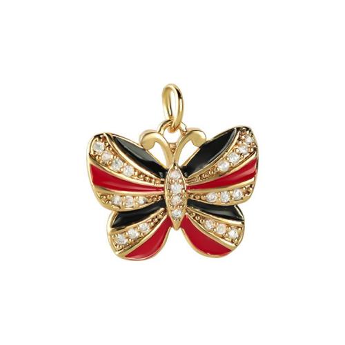 Cubic Zirconia Micro Pave Brass Pendant Butterfly plated DIY & micro pave cubic zirconia & enamel golden Sold By PC