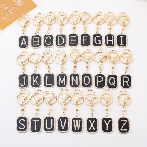 Zinc Alloy Key Clasp stoving varnish portable & letters are from A to Z & with rhinestone golden Sold By PC