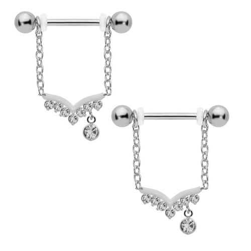 Zinc Alloy nipple ring Unisex & micro pave cubic zirconia silver color Sold By PC