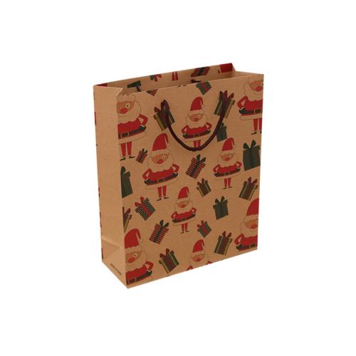 Kraft Christmas Gift Bag, Kerstontwerp & verschillende ontwerpen voor de keuze, khaki, 260x100x320mm, Verkocht door PC