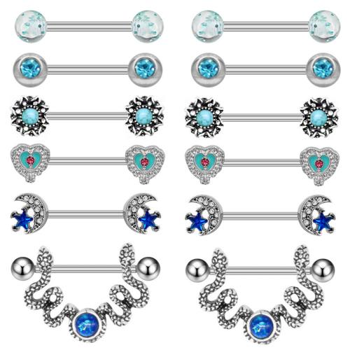 Zinc Alloy nipple ring Unisex & micro pave cubic zirconia & enamel silver color Sold By PC