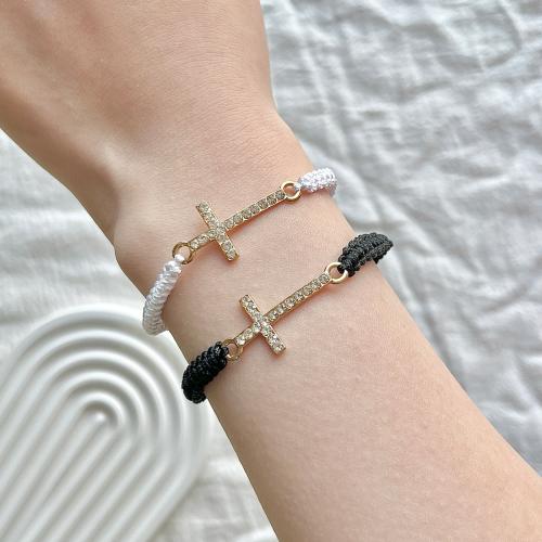 Zinc Alloy Bracelet with Polyamide & Copper Coated Plastic Cross plated for woman & with rhinestone mixed colors nickel lead & cadmium free Length 18-26 cm Sold By Set