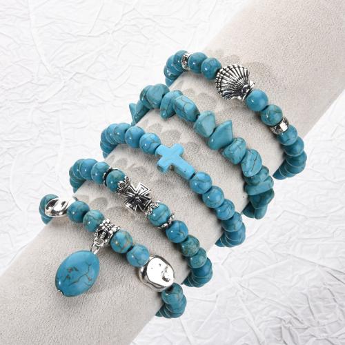 Pulsera de Turquesa, aleación de zinc, con turquesa, chapado, diferentes estilos para la opción & para mujer, más colores para la opción, libre de níquel, plomo & cadmio, longitud 19 cm, Vendido por UD