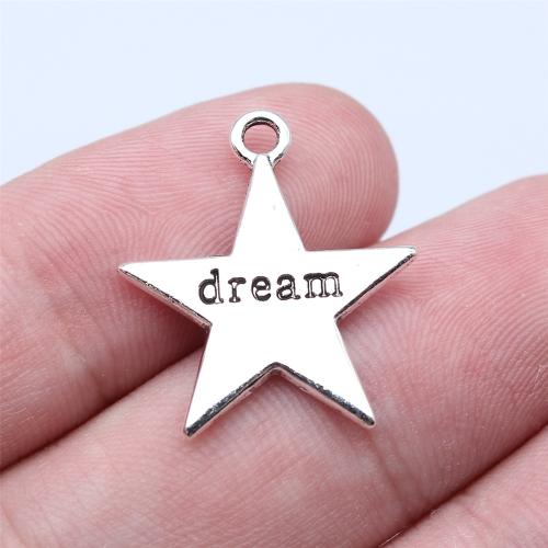 Zink Alloy Star Pendant, antik silver pläterad, DIY, 19x23mm, Säljs av PC