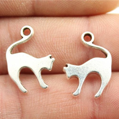 Zinc Alloy Animal Pendler, Cat, forgyldt, du kan DIY, flere farver til valg, 19x14mm, Solgt af PC