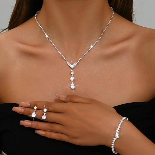 ottone set di gioielli fashion, with strass, placcato, stili diversi per la scelta & per la donna, argento, Venduto da set