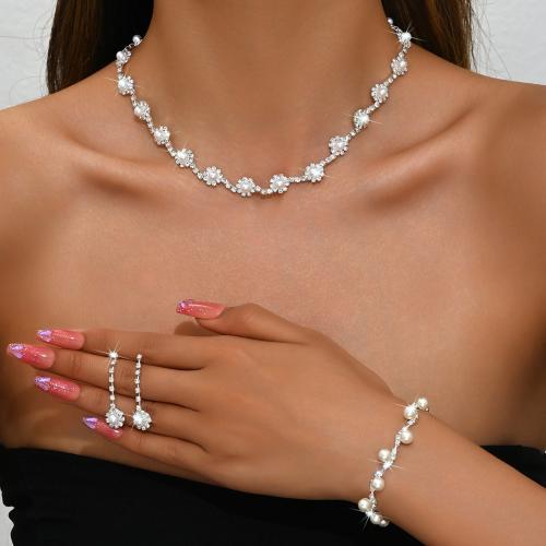 ottone set di gioielli fashion, with perla in plastica, placcato, stili diversi per la scelta & per la donna & con strass, argento, Venduto da set