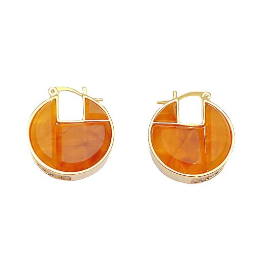 Messing Spring hoop oorbellen, met Kristal, mode sieraden & voor vrouw, amber, 29x26mm, Verkocht door pair